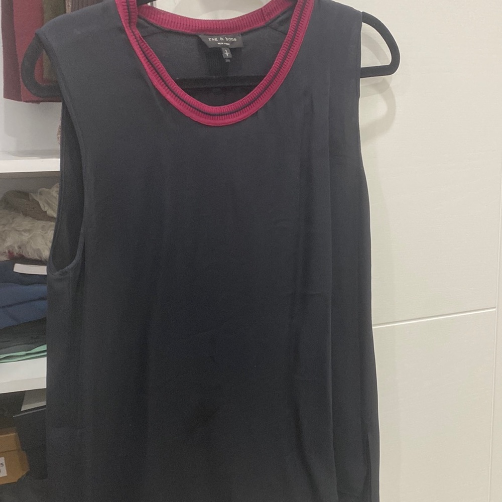 rag&bone silk tank black with cranberry trim size small
